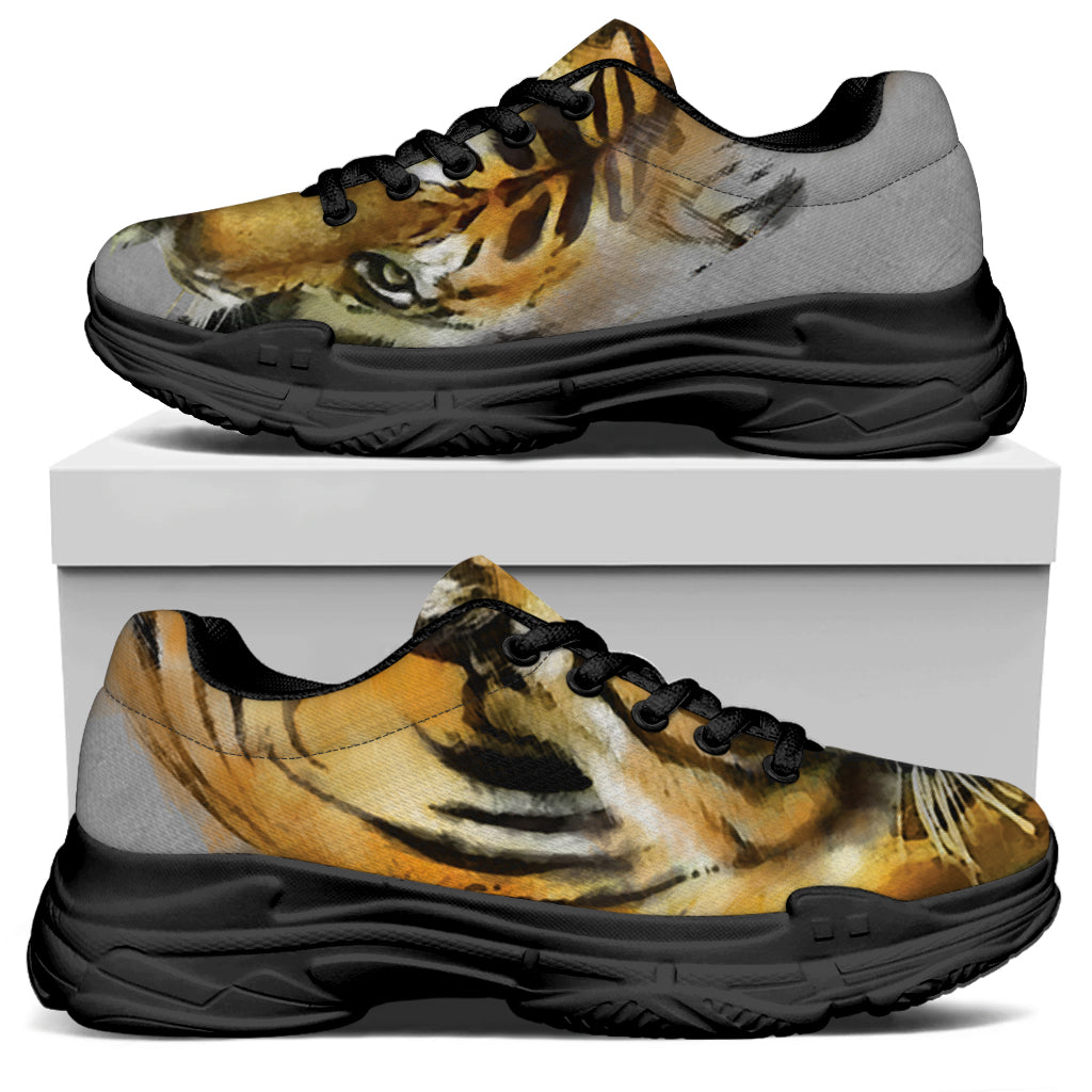 Tiger Painting Print Black Chunky Shoes