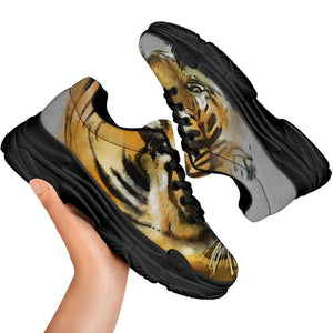 Tiger Painting Print Black Chunky Shoes