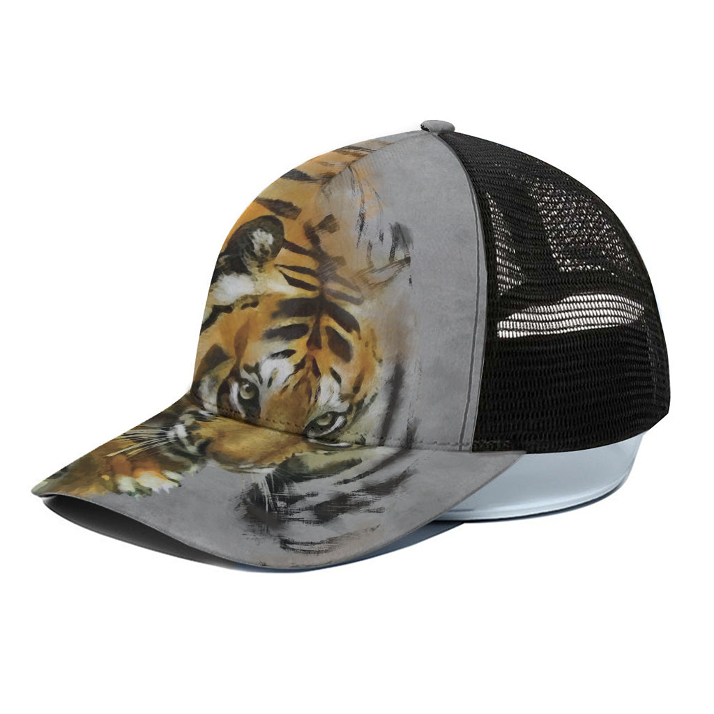 Tiger Painting Print Black Mesh Trucker Cap