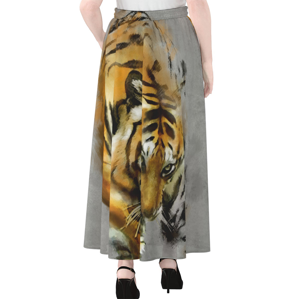 Tiger Painting Print Chiffon Maxi Skirt