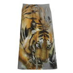 Tiger Painting Print Cotton Front Slit Maxi Skirt
