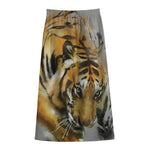 Tiger Painting Print Cotton Front Slit Maxi Skirt