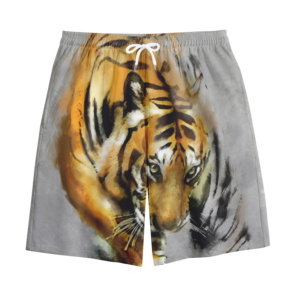 Tiger Painting Print Cotton Shorts