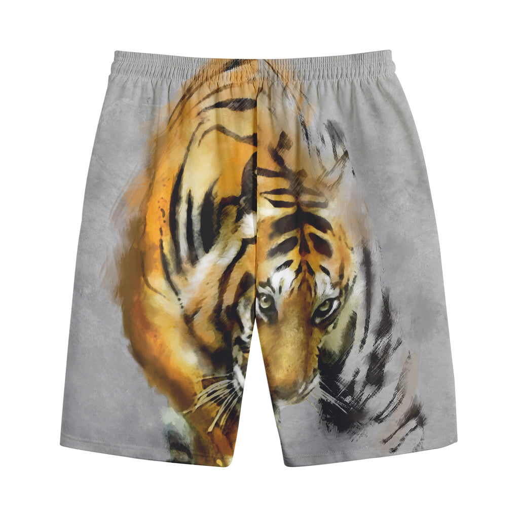 Tiger Painting Print Cotton Shorts