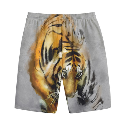 Tiger Painting Print Cotton Shorts
