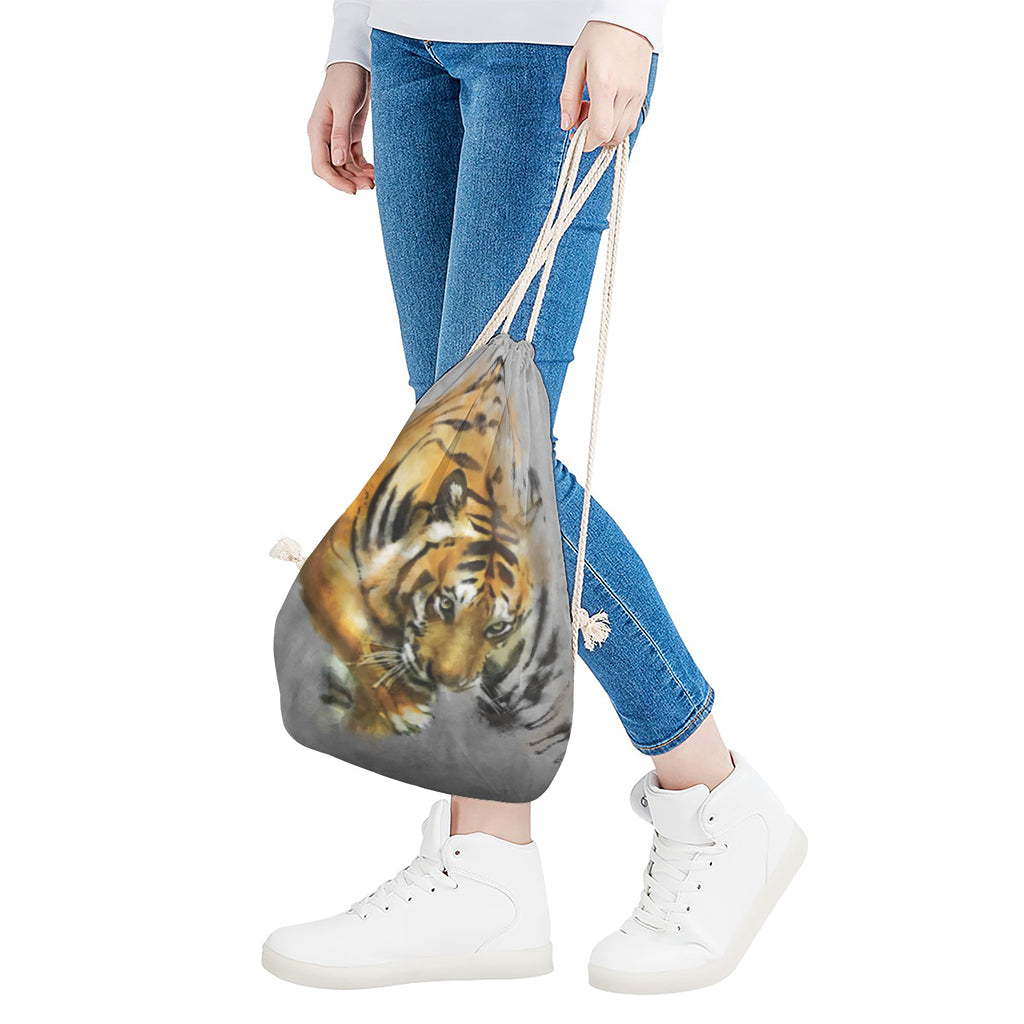 Tiger Painting Print Drawstring Bag