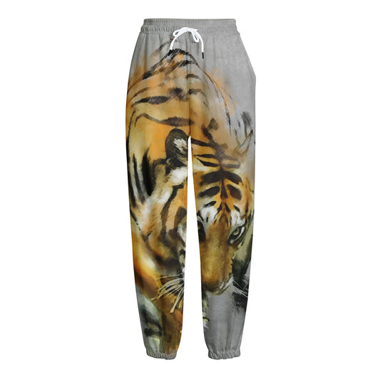 Tiger Painting Print Fleece Lined Knit Pants