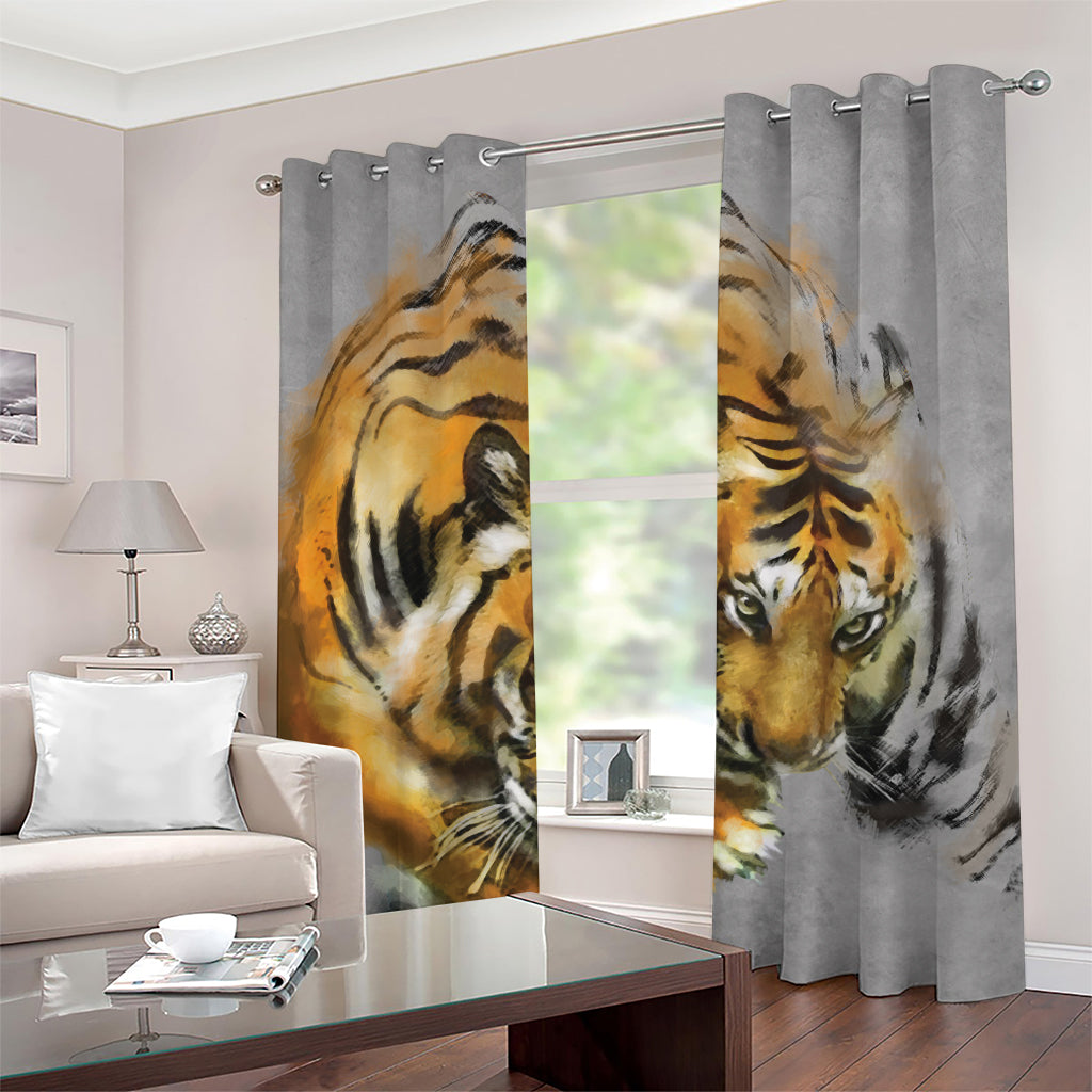 Tiger Painting Print Grommet Curtains