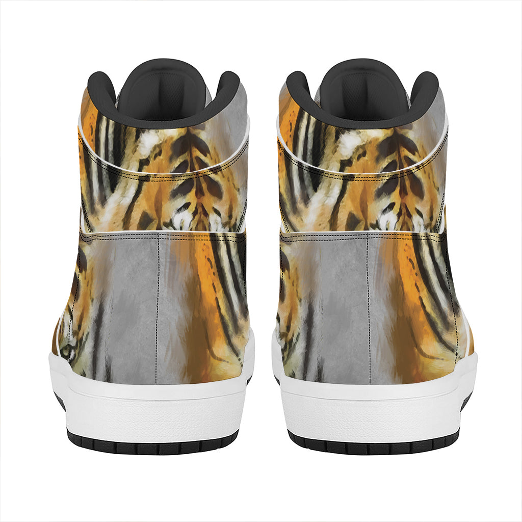 Tiger Painting Print High Top Leather Sneakers