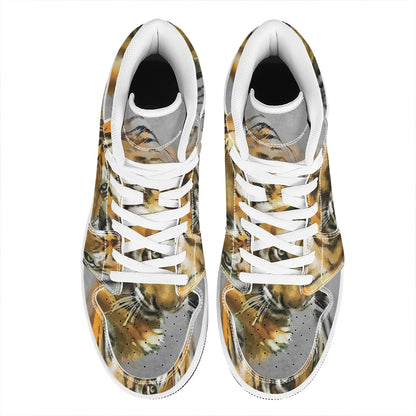 Tiger Painting Print High Top Leather Sneakers