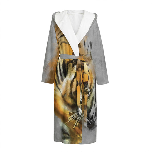Tiger Painting Print Hooded Bathrobe