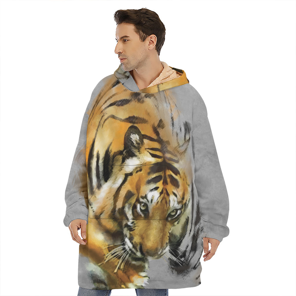 Tiger Painting Print Hoodie Blanket