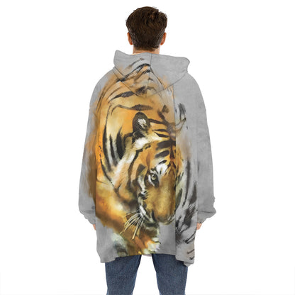 Tiger Painting Print Hoodie Blanket