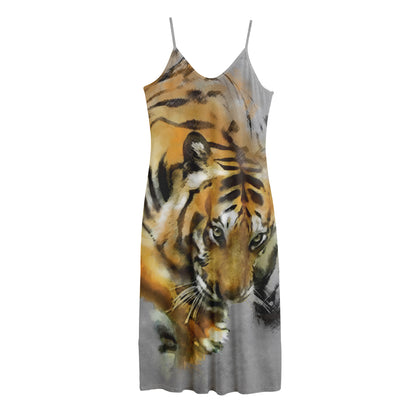Tiger Painting Print Jersey Midi Cami Dress