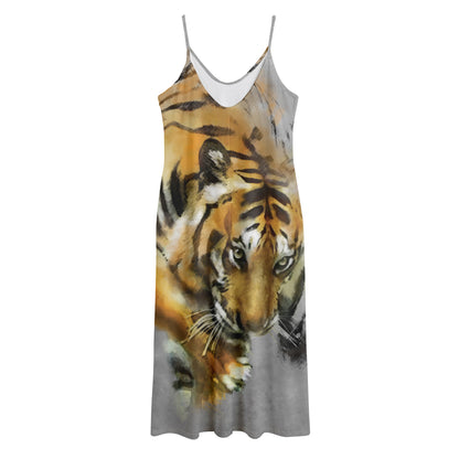 Tiger Painting Print Jersey Midi Cami Dress