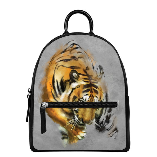 Tiger Painting Print Leather Backpack