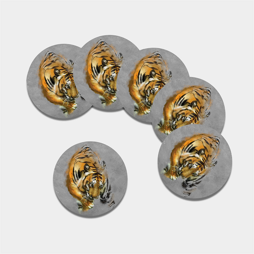 Tiger Painting Print Leather Coaster Set