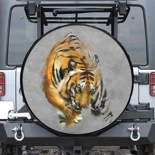 Tiger Painting Print Leather Spare Tire Cover