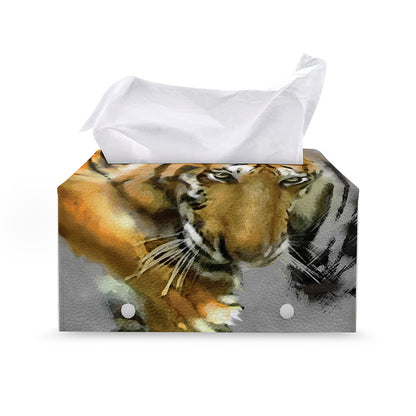 Tiger Painting Print Leather Tissue Box Cover