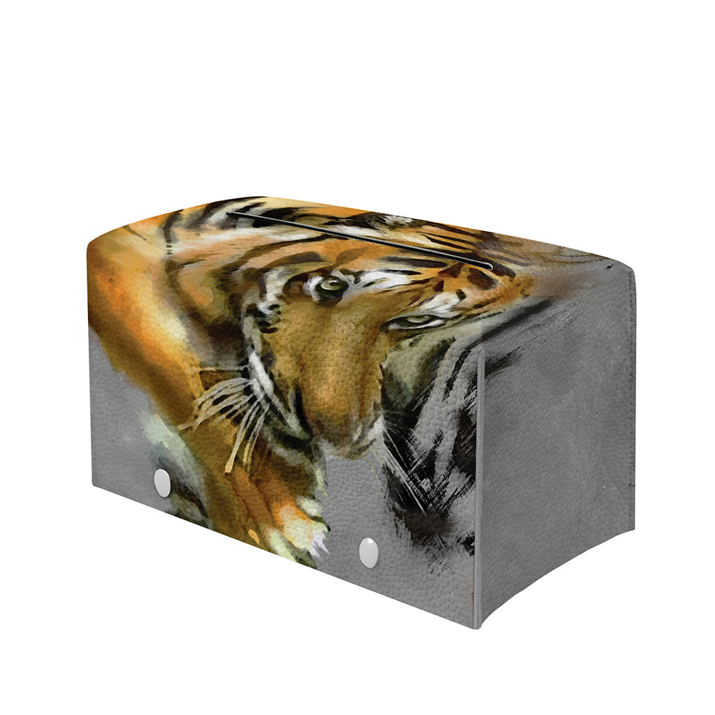 Tiger Painting Print Leather Tissue Box Cover