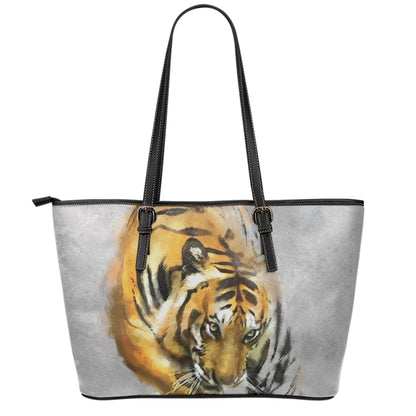 Tiger Painting Print Leather Tote Bag