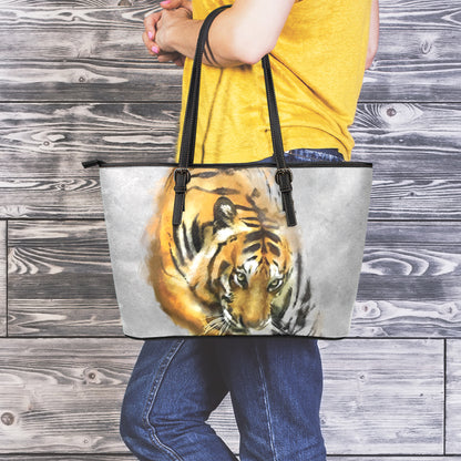 Tiger Painting Print Leather Tote Bag