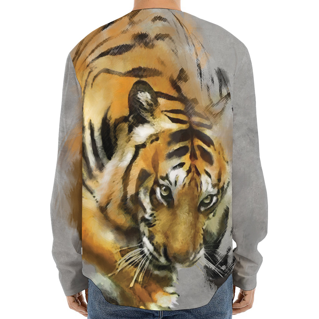 Tiger Painting Print Long Sleeve Baseball Jersey