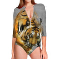 Tiger Painting Print Long Sleeve Swimsuit