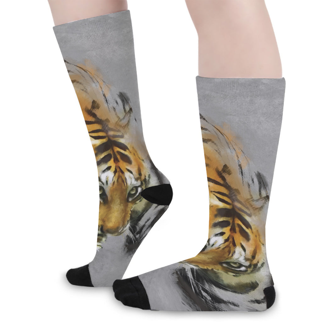 Tiger Painting Print Long Socks