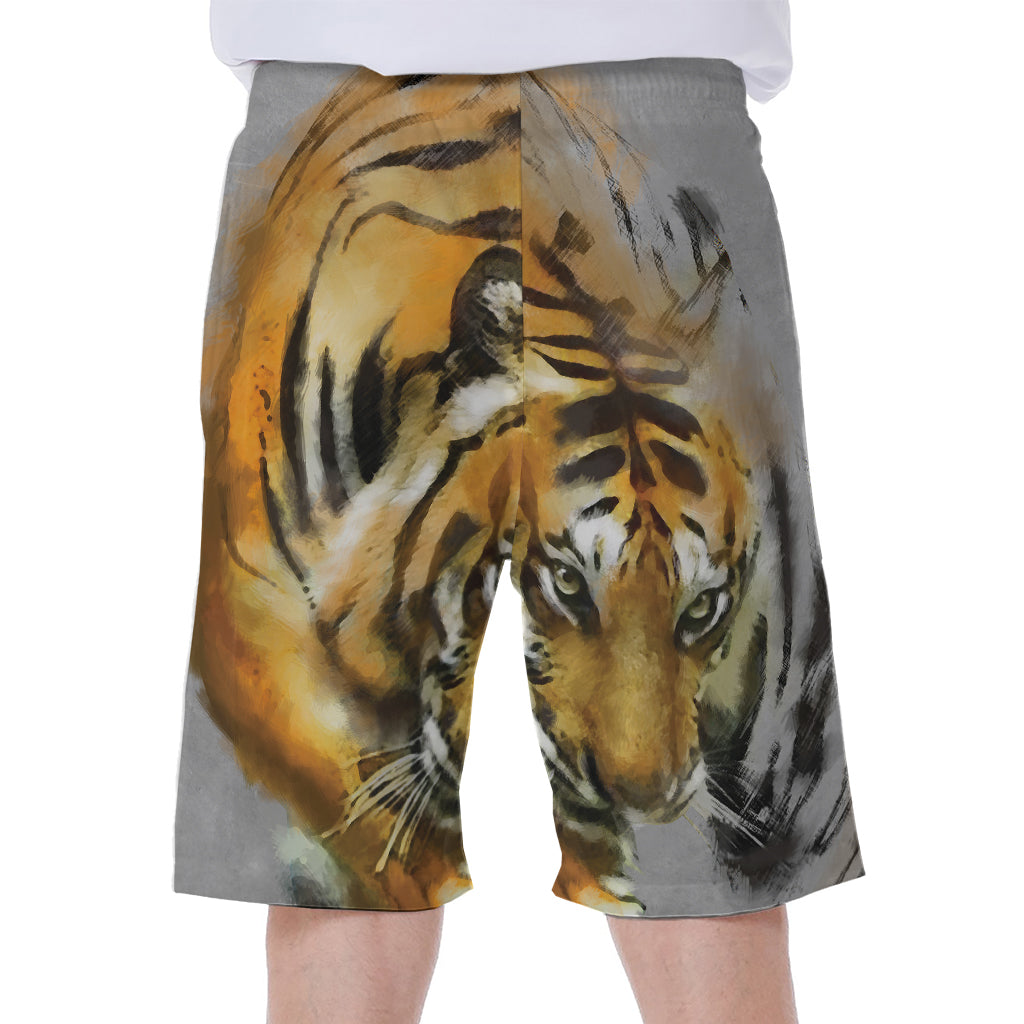 Tiger Painting Print Men's Beach Shorts