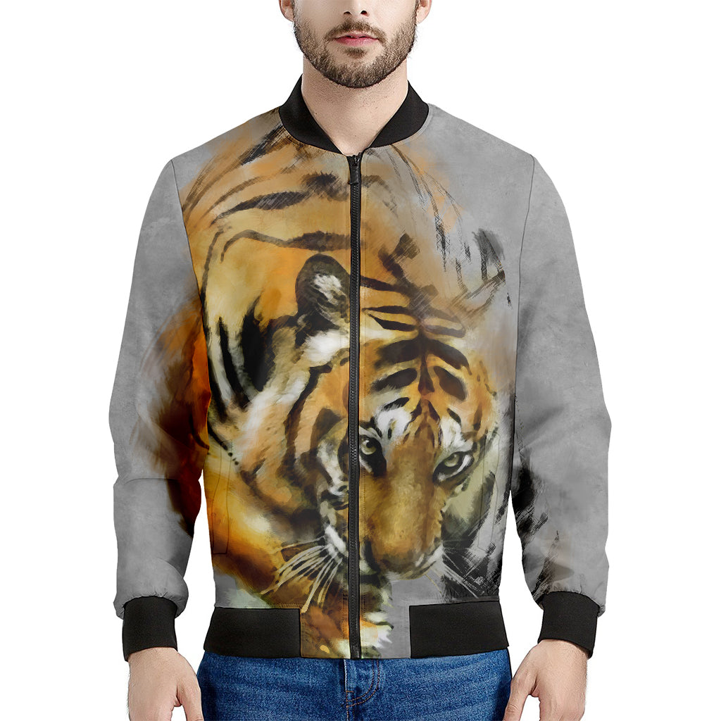 Tiger Painting Print Men's Bomber Jacket