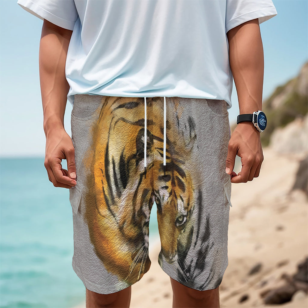 Tiger Painting Print Men's Cargo Shorts