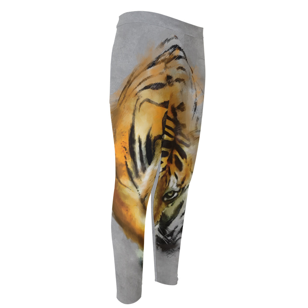 Tiger Painting Print Men's Compression Pants
