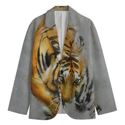 Tiger Painting Print Men's Cotton Blazer