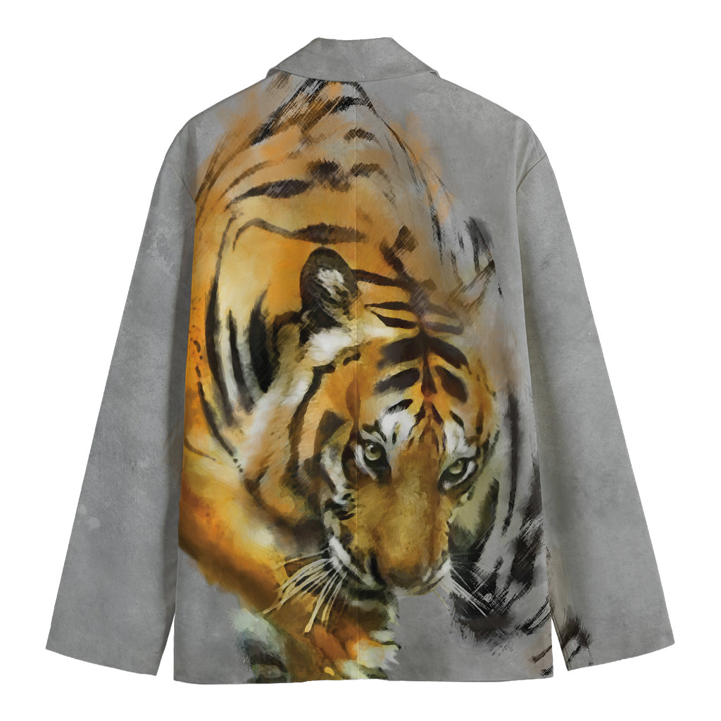 Tiger Painting Print Men's Cotton Blazer