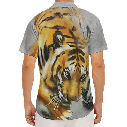 Tiger Painting Print Men's Deep V-Neck Shirt