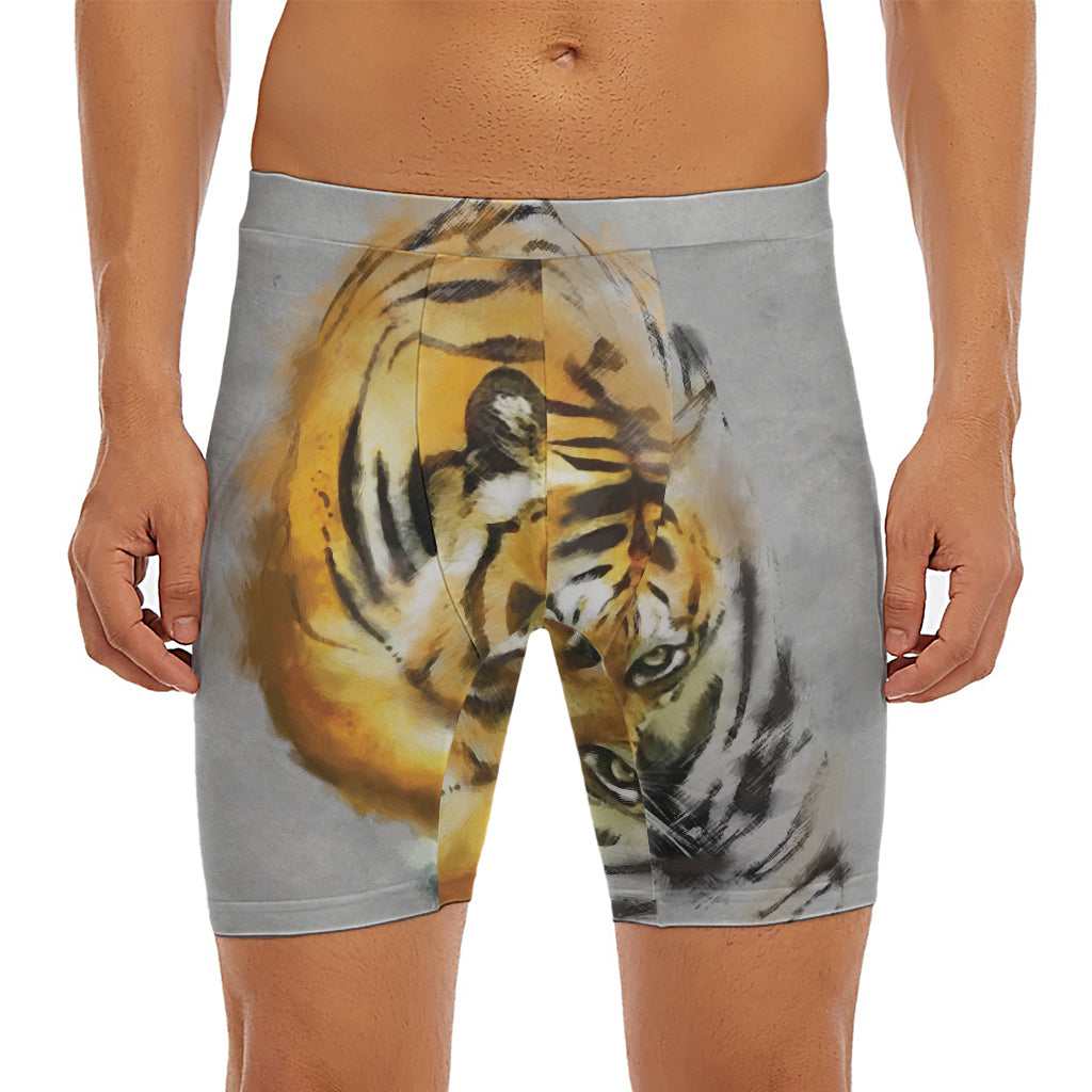 Tiger Painting Print Men's Long Boxer Briefs