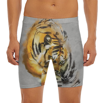 Tiger Painting Print Men's Long Boxer Briefs