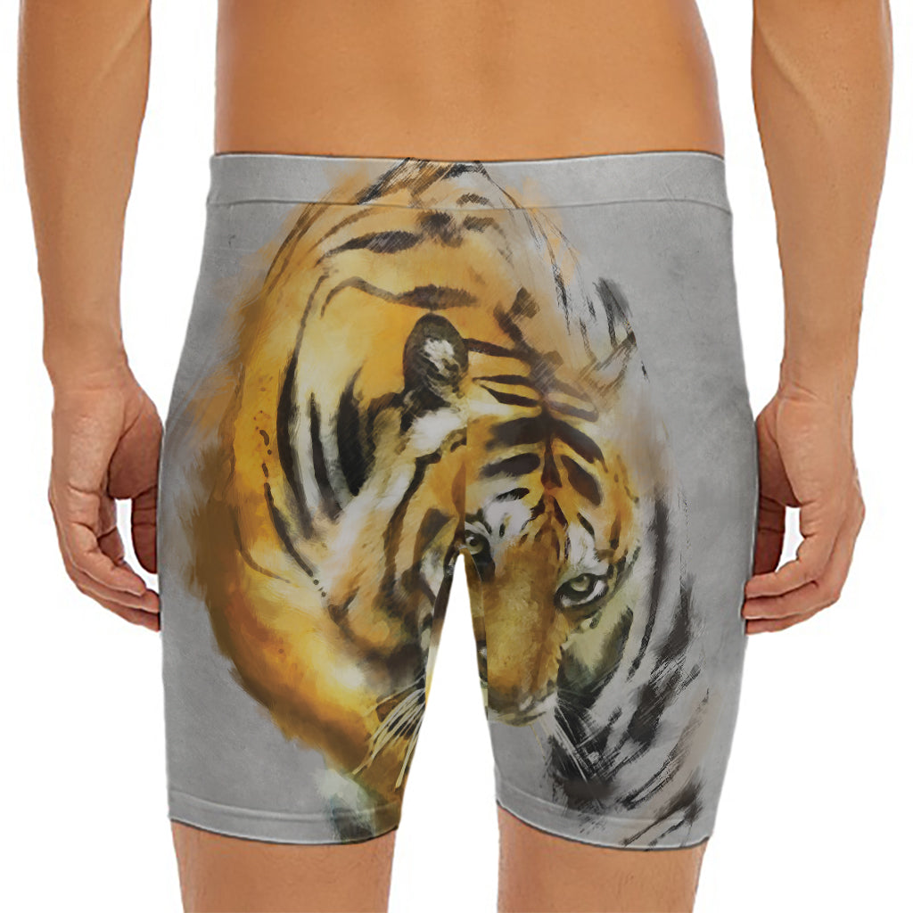 Tiger Painting Print Men's Long Boxer Briefs
