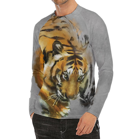 Tiger Painting Print Men's Long Sleeve Rash Guard