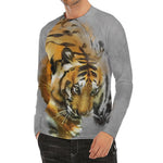 Tiger Painting Print Men's Long Sleeve Rash Guard