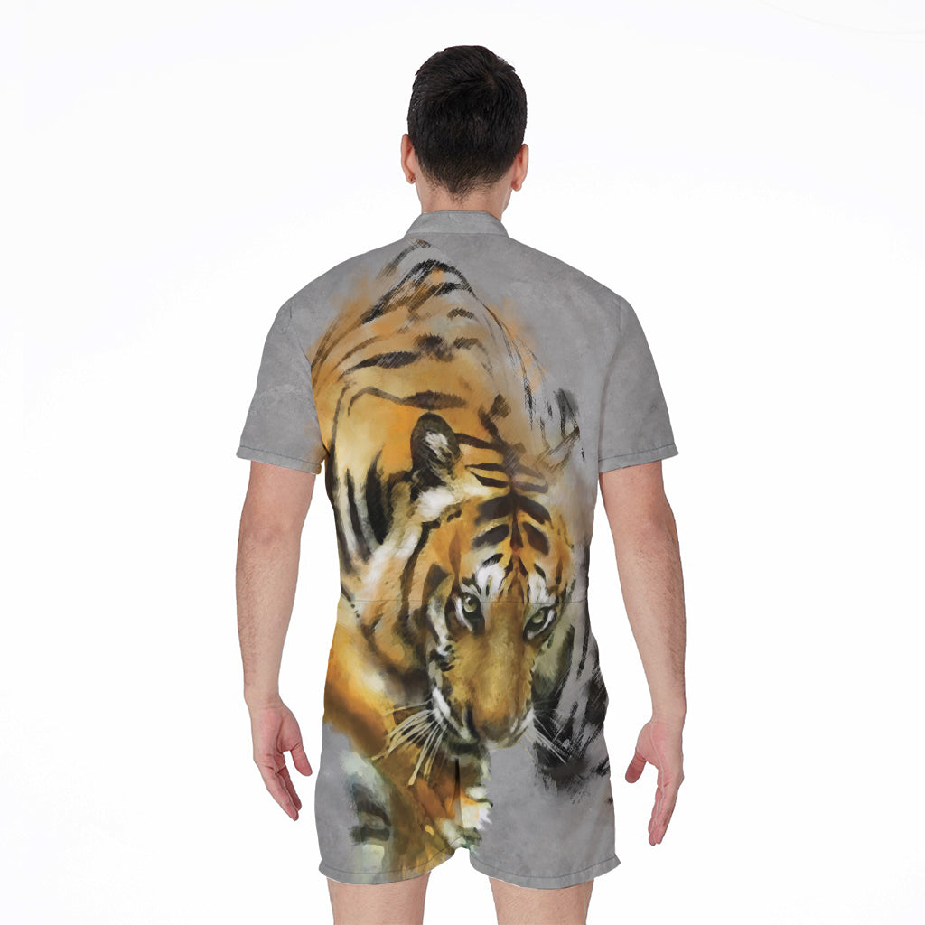 Tiger Painting Print Men's Rompers