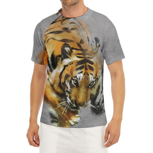 Tiger Painting Print Men's Short Sleeve Rash Guard