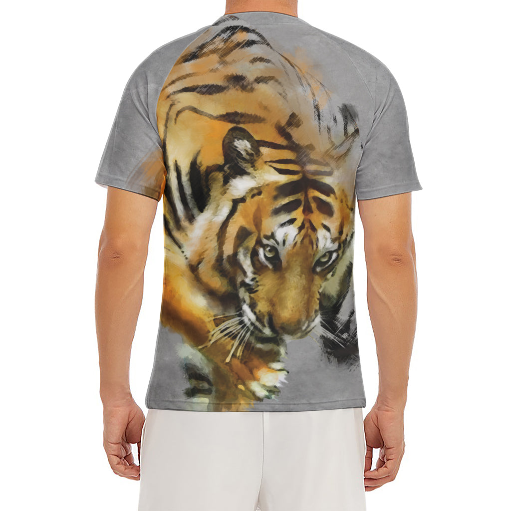 Tiger Painting Print Men's Short Sleeve Rash Guard