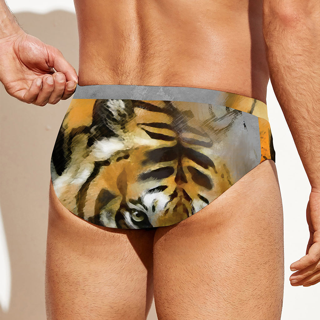 Tiger Painting Print Men's Swim Briefs