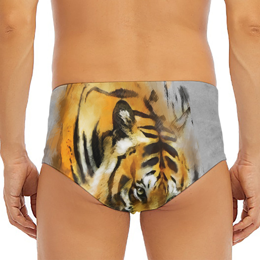 Tiger Painting Print Men's Triangle Swim Briefs
