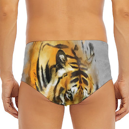 Tiger Painting Print Men's Triangle Swim Briefs