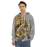 Tiger Painting Print Men's Velvet Pullover Hoodie