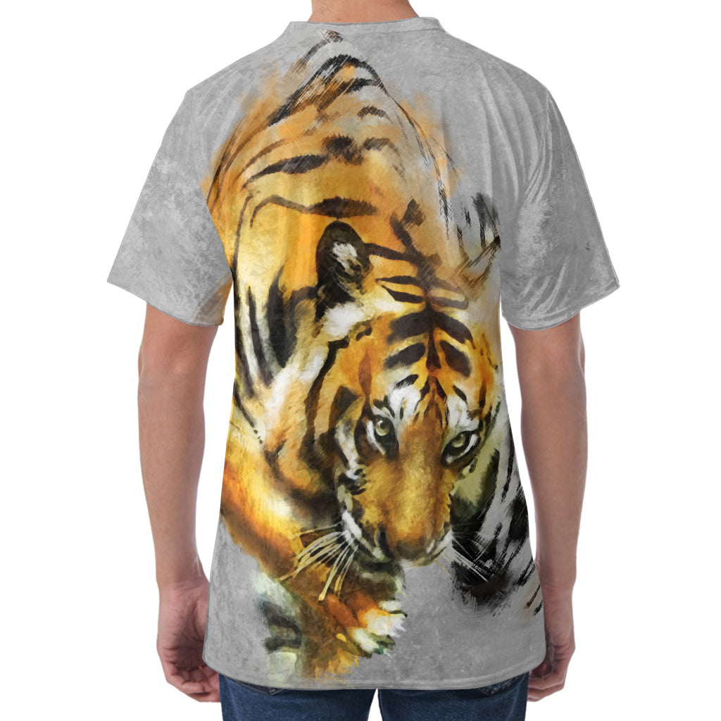 Tiger Painting Print Men's Velvet T-Shirt