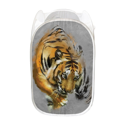 Tiger Painting Print Mesh Laundry Hamper